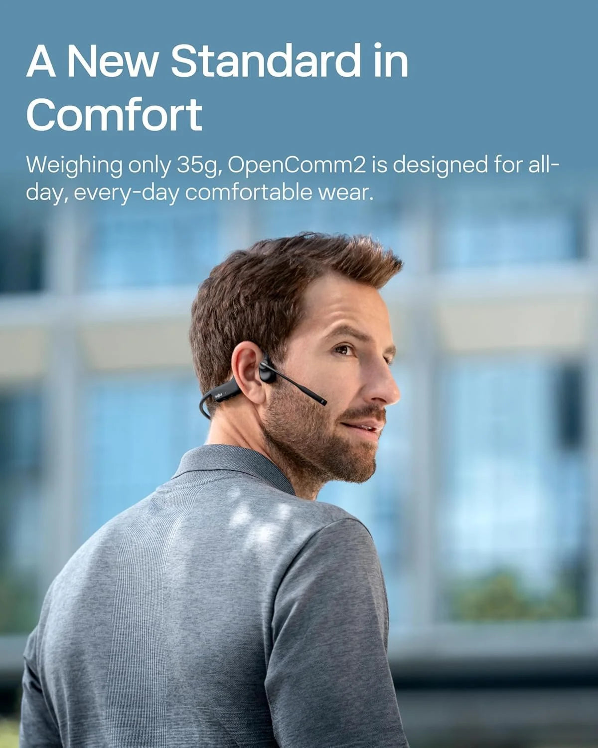 SHOKZ OpenComm2 UC 2025 Upgrade - Open-Ear Wireless Computer Headset with Boom Mic, Bone Conduction Bluetooth Stereo Headphones (Renewed)