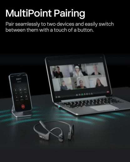 SHOKZ OpenComm2 UC 2025 Upgrade - Open-Ear Wireless Computer Headset with Boom Mic, Bone Conduction Bluetooth Stereo Headphones (Renewed)